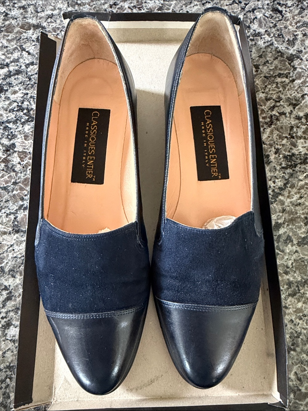 Classiques Entier Navy Suede and Leather Pointed-Toe Loafers